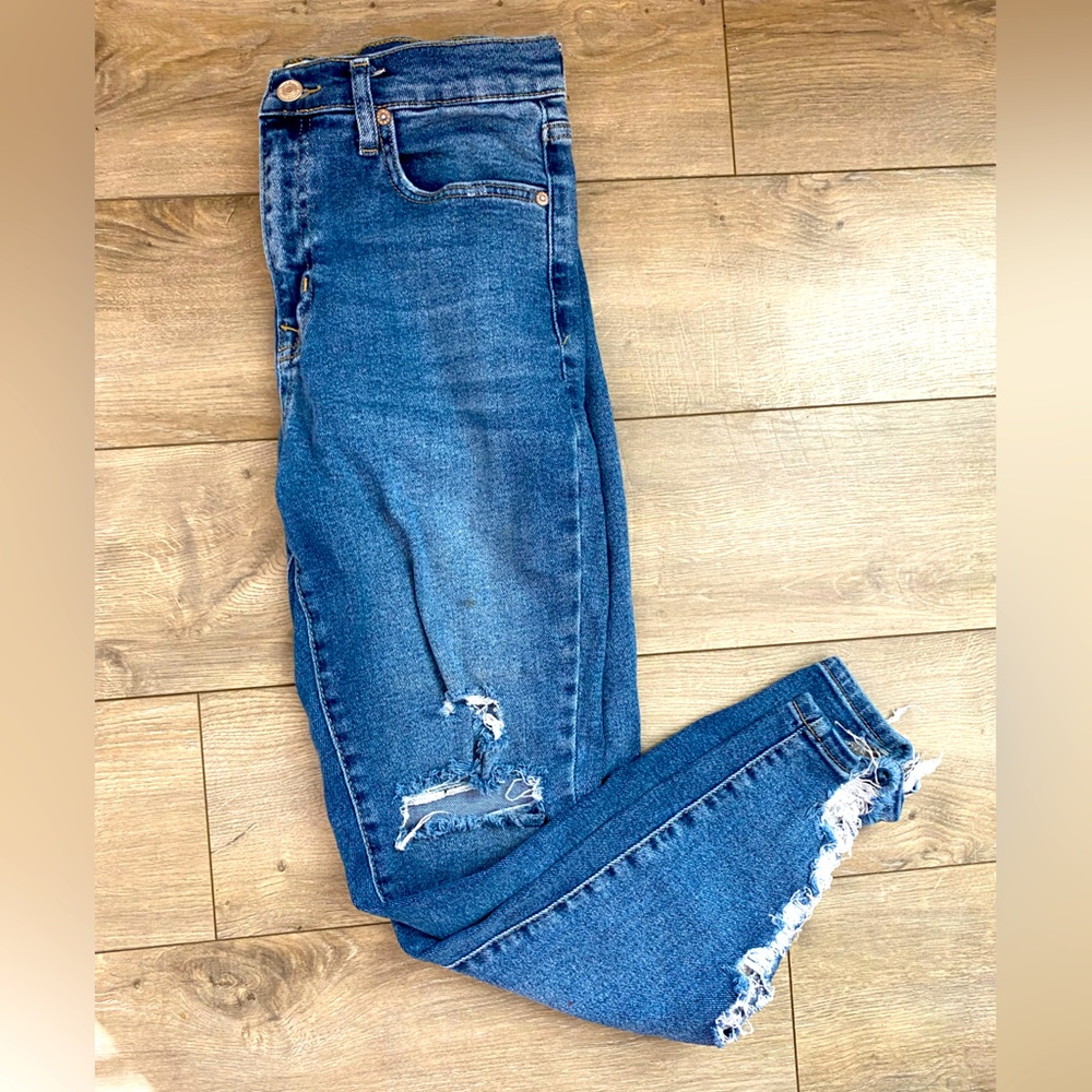Free People High Waisted Distressed Skinny Jeans